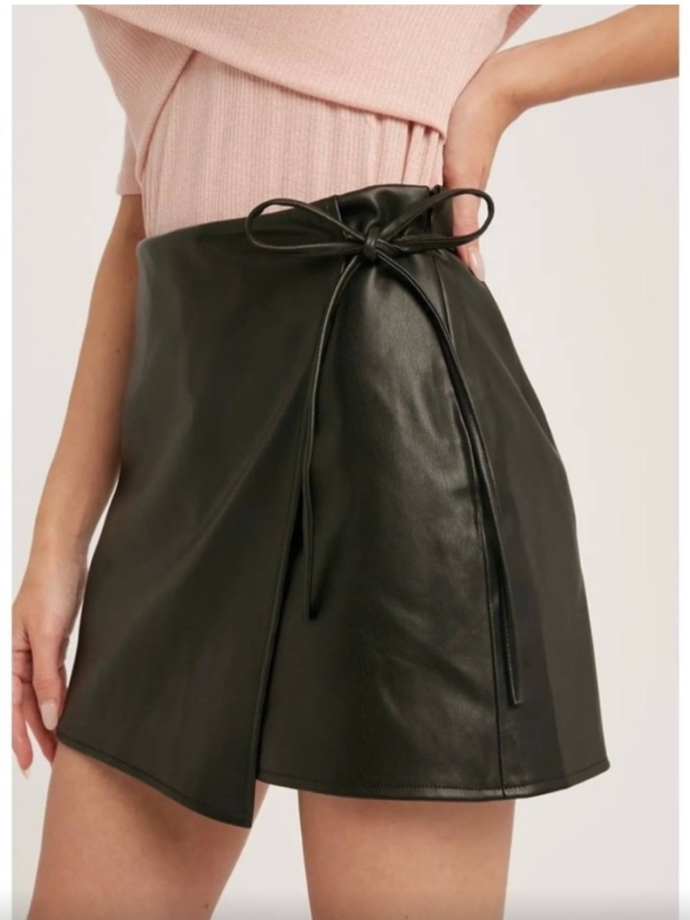 Abercrombie & Fitch Black Vegan Leather Skort with Side Tie